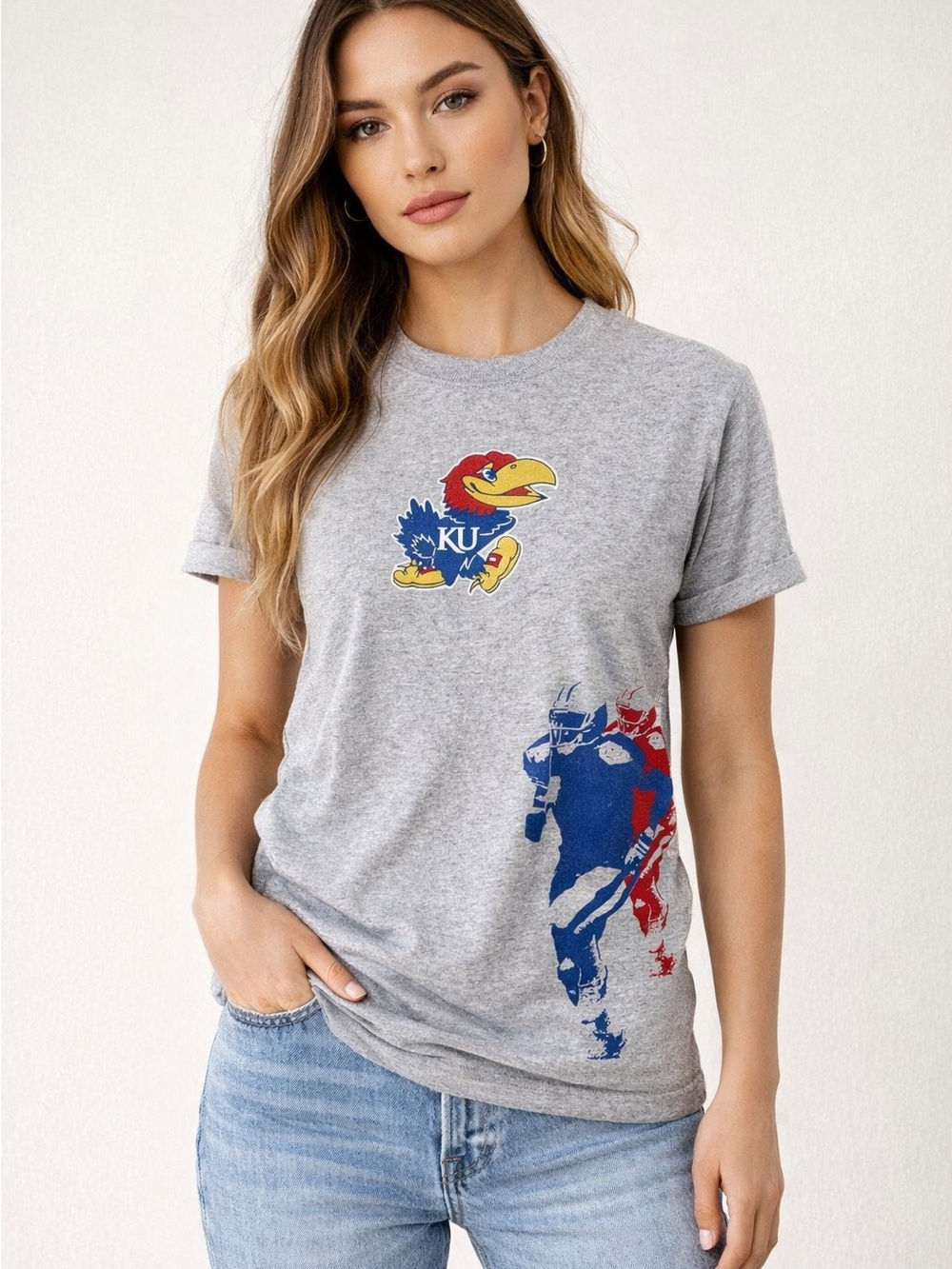3/25 Gildan Kansas Jayhawks Football Graphic Short Sleeve Tee Unisex Size Small